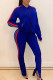 Blue Casual Pocket Patchwork Slit Zipper Contrast Zipper Collar Long Sleeve Two Pieces