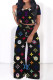 Black Casual Letters Patchwork O Neck Short Sleeve Two Pieces