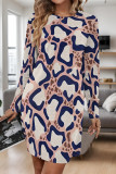 Yellow Casual Leopard Print Stripe Pocket Contrast O Neck Printed Dresses