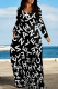 Black Elegant Letter Print Pocket Contrast V Neck Printed Dresses