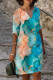 Blue Orange Elegant Print Patchwork V Neck Long Dresses