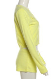 Yellow Casual Solid Color Pocket Buckle Patchwork Cardigan Collar Long Sleeve Two Pieces