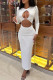 White Elegant Solid Color Hollow Out Patchwork O Neck Long Dresses
