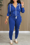 Pink Casual Solid Color Patchwork Zipper Hooded Long Sleeve Two Pieces