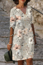 Light Gray Elegant Print Patchwork V Neck Long Dresses