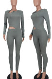 Grey Casual Solid Color Patchwork Asymmetrical Collar Skinny Jumpsuits