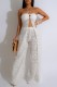 White Sexy Solid Color Backless Slit Strapless Sleeveless Two Pieces