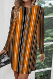 Yellow Casual Leopard Print Stripe Pocket Contrast O Neck Printed Dresses