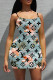 Baby Blue Sexy Letters Patchwork Backless Spaghetti Strap Sling Dresses