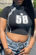 Black Casual Letters Patchwork O Neck T-Shirts
