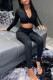 Black Casual Solid Color Patchwork Zipper Zipper Collar Long Sleeve Two Pieces