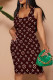 Brownness Sexy Letters Patchwork U Neck Wrapped Skirt Dresses
