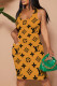 Yellow Sexy Letters Patchwork U Neck Wrapped Skirt Dresses
