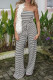 Black White Casual Stripe Patchwork Backless Strap Design Strapless Loose Jumpsuits