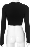 Black Sexy Patchwork Hot Drill O Neck Tops