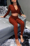 Green Casual Solid Color Patchwork Zipper Zipper Collar Long Sleeve Two Pieces