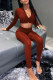 Dark Red Casual Solid Color Patchwork Zipper Zipper Collar Long Sleeve Two Pieces