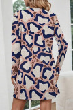 Yellow Casual Leopard Print Stripe Pocket Contrast O Neck Printed Dresses