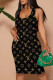 Black Sexy Letters Patchwork U Neck Wrapped Skirt Dresses