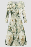 Cyan Elegant Print Patchwork O Neck A Line Dresses