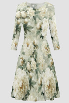 White Elegant Print Patchwork O Neck A Line Dresses