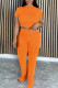Orange Casual Solid Color Pocket Patchwork O Neck Short Sleeve Two Pieces