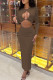 Brownness Elegant Solid Color Hollow Out Patchwork O Neck Long Dresses