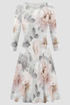 Light Gray Elegant Print Patchwork O Neck A Line Dresses