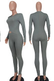 Grey Casual Solid Color Patchwork Asymmetrical Collar Skinny Jumpsuits