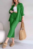 Black Casual Solid Color Buttons Turndown Collar Short Sleeve Two Pieces
