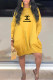 Gold Casual Letter Print Pocket O Neck Long Sleeve Dresses