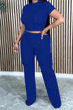Red Casual Solid Color Pocket Patchwork O Neck Short Sleeve Two Pieces