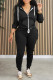Black Casual Solid Color Patchwork Zipper Hooded Long Sleeve Two Pieces