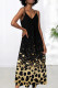 Black Gold Sexy Print Patchwork Backless Spaghetti Strap Sling Dresses