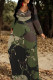 Army Green Casual Print Patchwork O Neck Long Dresses
