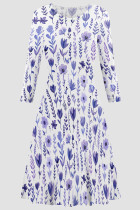 Purple Elegant Print Patchwork O Neck A Line Dresses