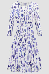 Purple Elegant Print Patchwork O Neck A Line Dresses