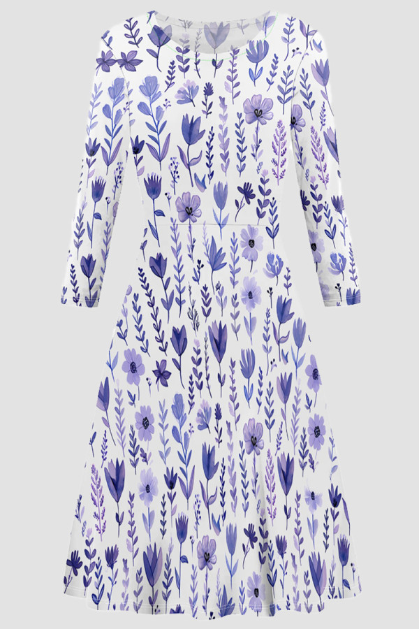 Purple Elegant Print Patchwork O Neck A Line Dresses