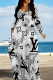 White Casual Letters Patchwork O Neck Long Dresses