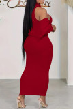 Orange Casual Solid Color Basic Half A Turtleneck Long Sleeve Two Pieces