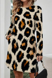 Yellow Casual Leopard Print Stripe Pocket Contrast O Neck Printed Dresses