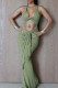 Green Sexy Solid Color Hollow Out Patchwork Ruched Deep V Neck Long Dresses