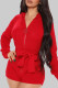 Red Sexy Solid Color Patchwork Strap Design Zipper Zipper Collar Regular Rompers