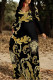 Black Gold Elegant Floral Print Letters Pocket Contrast V Neck Printed Dresses