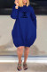 Blue Casual Letter Print Pocket O Neck Long Sleeve Dresses