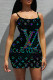 Black Sexy Letters Patchwork Backless Spaghetti Strap Sling Dresses