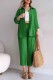 Green Casual Solid Color Buttons Turndown Collar Short Sleeve Two Pieces