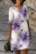 Purple And White Elegant Print Patchwork V Neck Long Dresses