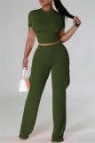 Red Casual Solid Color Pocket Patchwork O Neck Short Sleeve Two Pieces