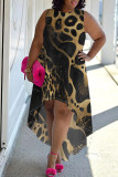 Orange Elegant Print Patchwork O Neck Irregular Plus Size Dresses